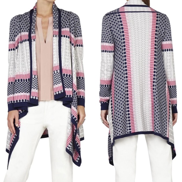BCBG Max Azria Janel Cardi-Wrap Sweater Printed Asymmetrical Long Size XXS/XS - Picture 1 of 6